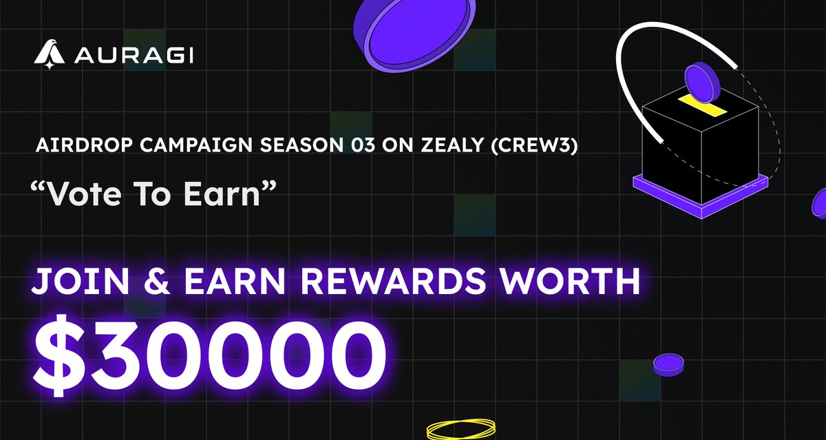 AuragiFinance's tweet photo. 🔥AIRDROP CAMPAIGN SEASON 3: “VOTE TO EARN” - JOIN AND EARN REWARDS WORTH UP TO $30.000🔥

Join now: https://t.co/2rT74JzrW0
#AGI #Airdrops