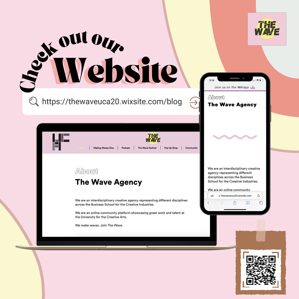 TheWaveUCA's tweet photo. Need more information about The Wave Agency? Check out our website by scanning the QR code! ⬇️😉
#getonthiswave #thewaveuca #ucaepsom #thewavefestival23 #ucastorytelling @ucabschool https://t.co/Cf59y4XSVk
