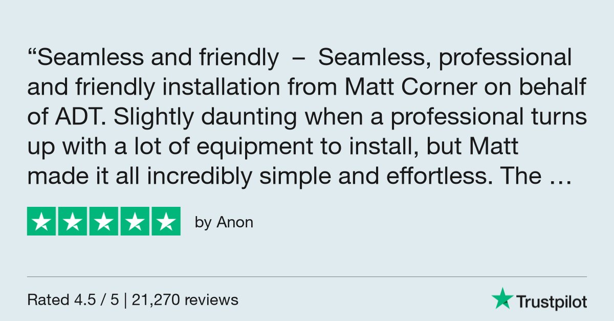 ADT_UK's tweet photo. Anon gave ADT UK&amp;I 5 stars via #Trustpilot https://t.co/zeVbjP972n https://t.co/8GQf7WOWvR