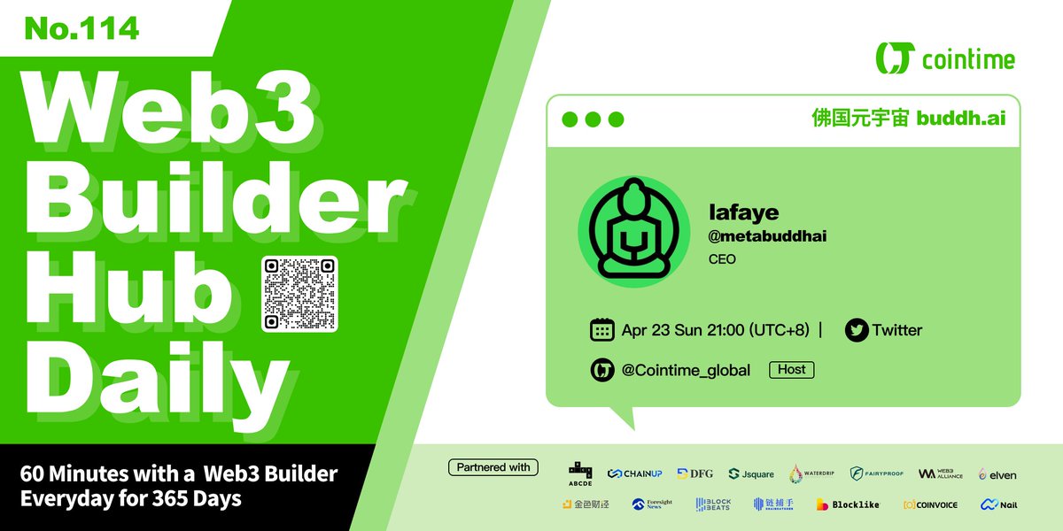 Cointime_global's tweet photo. The CEO lafaye of https://t.co/ZD1Ci0Dx4u @metabuddhai will join us on today's Cointime Web3 Builder Hub Daily (Chinese version) at 9:00 pm (UTC+8).

Set a reminder: https://t.co/qsmdDsyoT4 https://t.co/2kw7vGkHSE