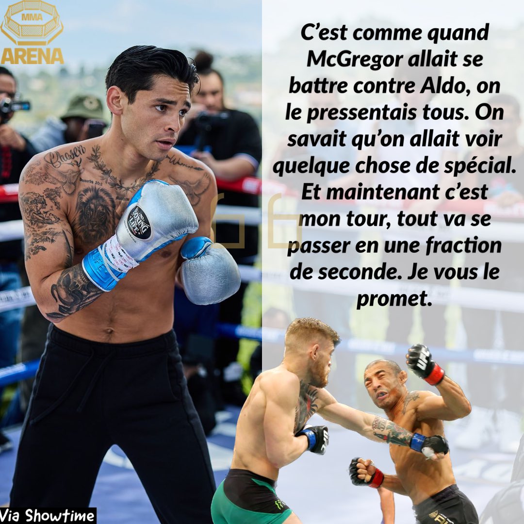 MMArena_'s tweet photo. Ryan Garcia promet de finir le travail très RAPIDEMENT ⚡️⚡️

Il veut vivre son moment inoubliable comme Conor McGregor 👊 https://t.co/ZD2d1GpkcD
