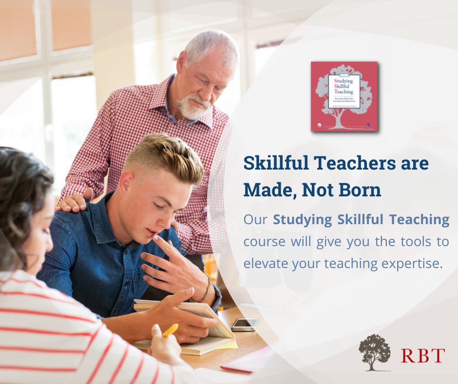 TeachRBT's tweet image. Improve your repertoire of teaching skills to better match your students&apos; needs.  Join us this summer for our open Studying Skillful Teaching Course.
rbteach.com/our-services/c…
#SkillfulTeaching