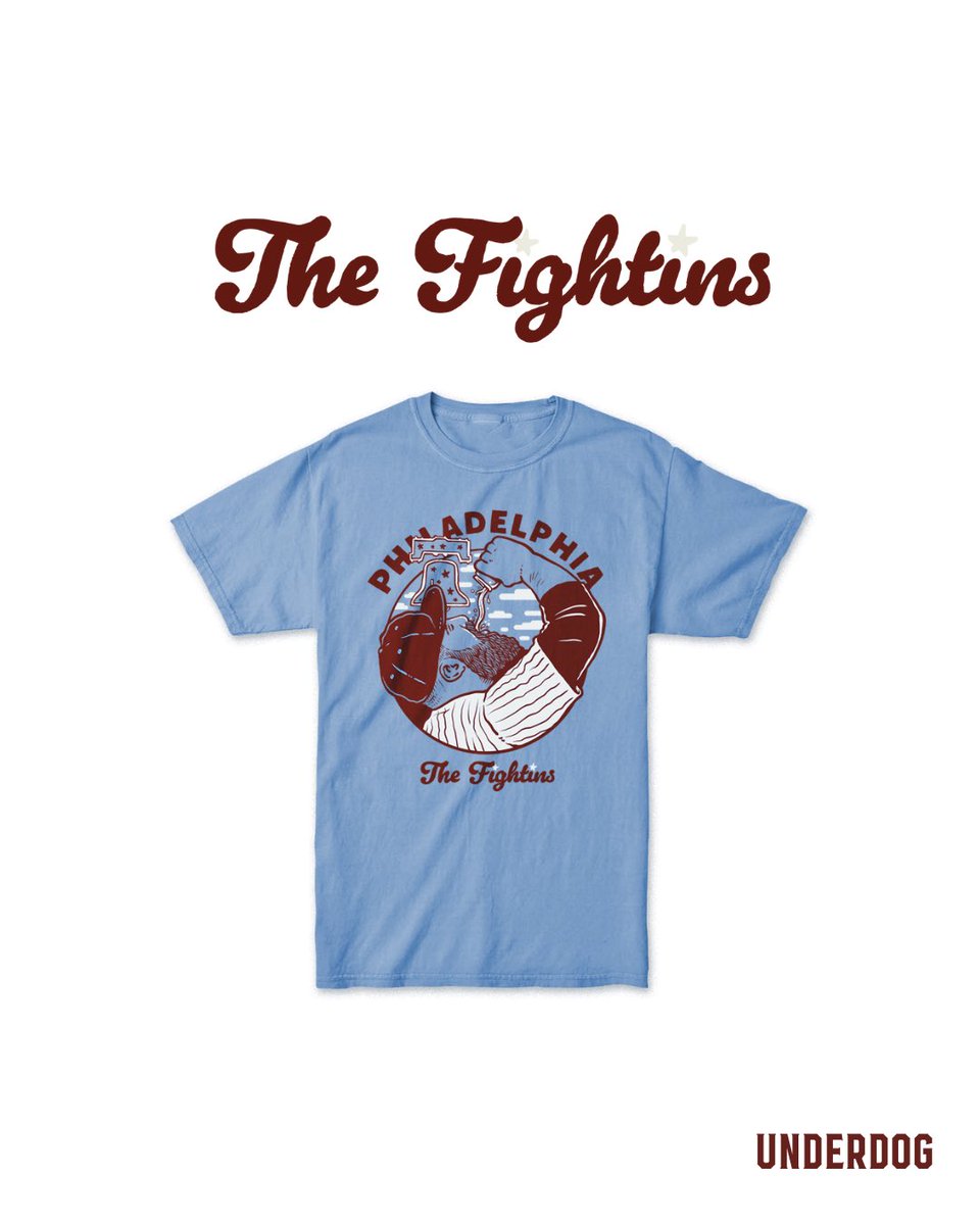 Underdog_PHL's tweet photo. Shop the New “THE FIGHTINS” Tee in Powder Blue now on https://t.co/IahKLybCi3 ❤️⚾️  #thefightins https://t.co/Q81jQIwPt5