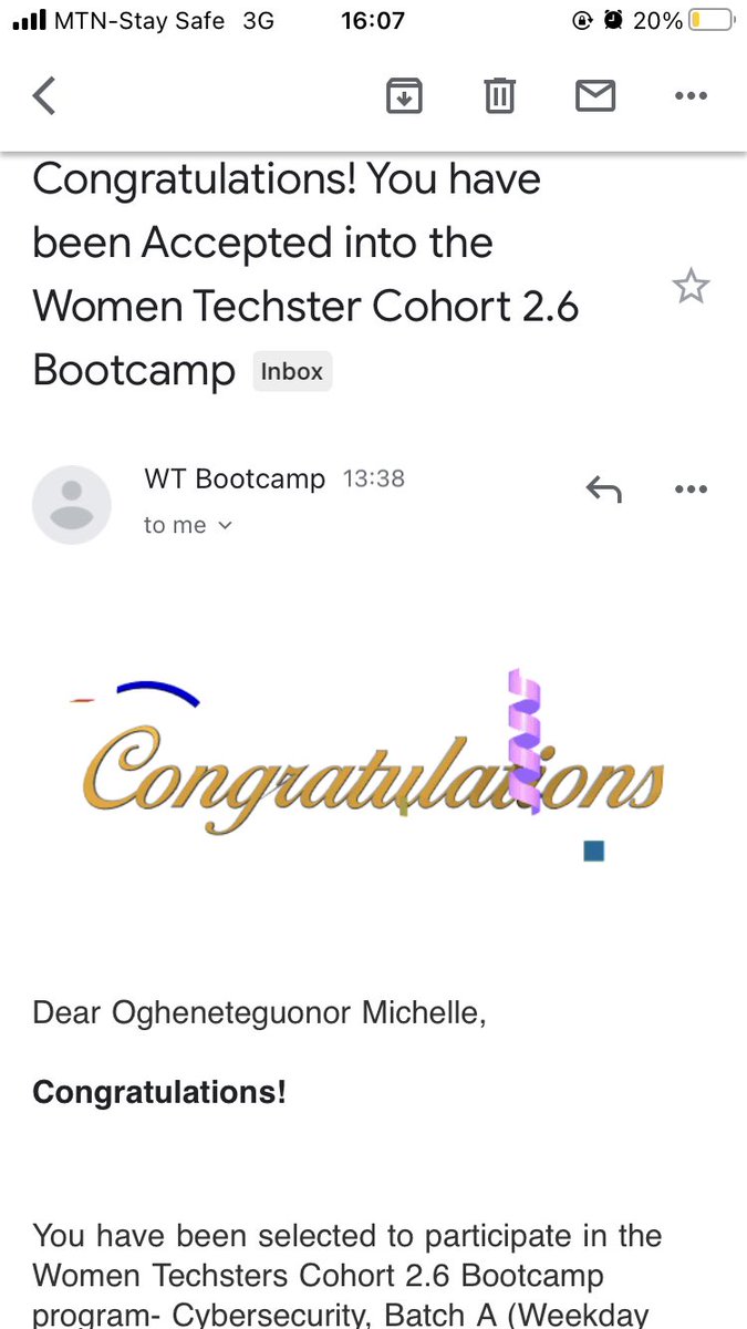 Dear_Mitchelle's tweet photo. I'm excited to announce that I got selected for women's Techster Bootcamp @Tech4DevHQ.
#tech4dev #cybersecurity #growth https://t.co/yP3QiqEyRW