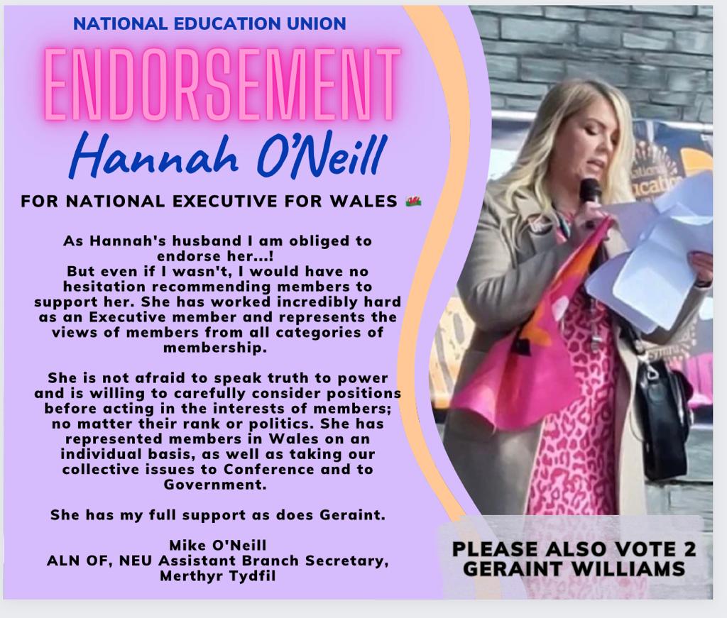 Please vote for @ItsMeGeraint @NEUBlaenauGwent and post your ballots this week! #neu #executiveelections