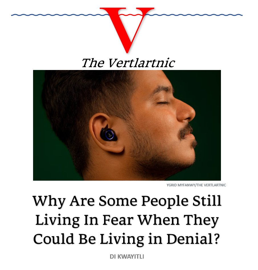 A man sits with eyes closed and headphones in.
Headline:
Why Are Some People Still Living In Fear When They Could Be Living in Denial?
Story by Ygrid Myfanwy and Di Kwayitli

Photo: https://unsplash.com/photos/mOkehUUbkus