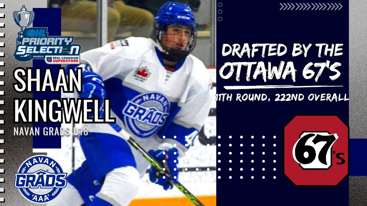 🚨OHL DRAFT ALERT🚨

Congratulations to @NavanGradsAAA forward Shaan Kingwell on being selected in the 11th Round by the @Ottawa67sHockey 

#OHLDraft @HEOU18AAA @GradsHockey #Grads