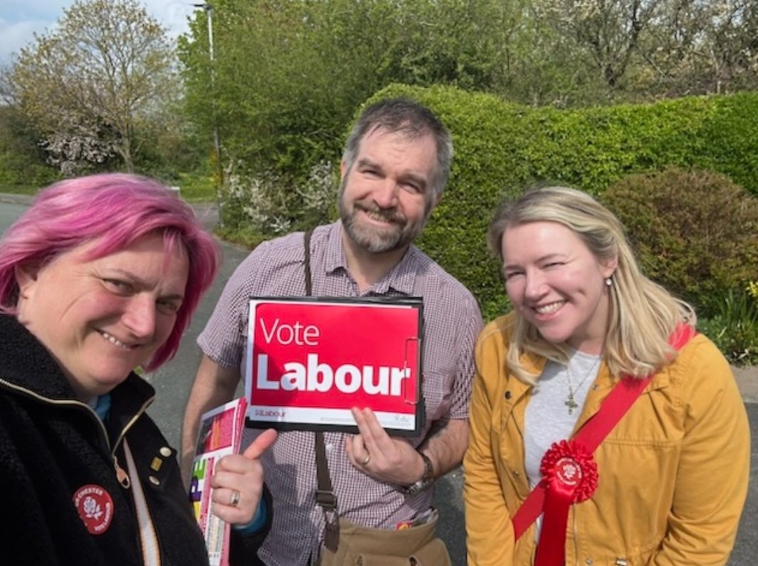 CllrGtBoughton's tweet photo. Big shoutout to @mperfectLabour crossing the border to support us over in Gt Boughton, doors knocked, conversations had. May the 4 be with you! #LocalElections2023 #VoteLabour #TwoVotes https://t.co/ay7nRM7YNP