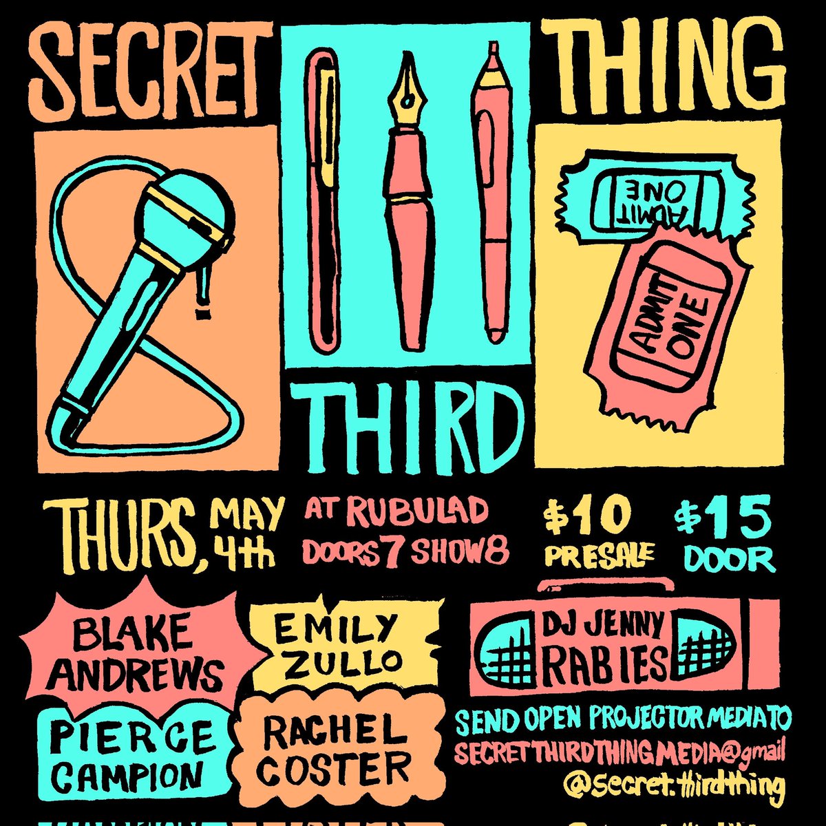 3rdsecretthing's tweet photo. MAY 4TH!  come through for an evening of comics, comedy, and performance!  https://t.co/TKacifW249 https://t.co/k7TPziYaYw