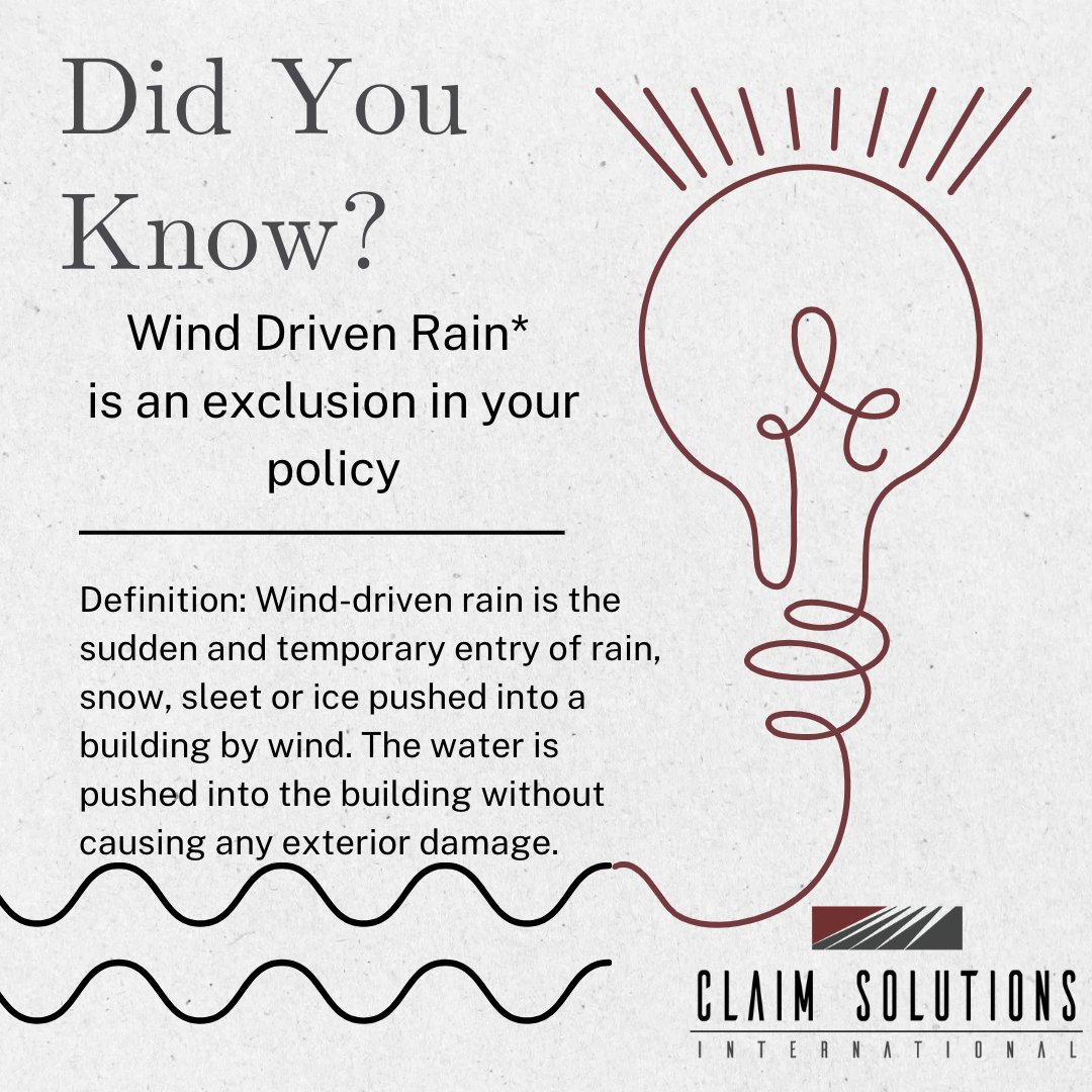 Claim_Solutions's tweet photo. We've all experienced #winddrivenrain, but do you know the extra damage it can cause to your home or property? Claim Solutions International are here to help - learn more about how we can protect you! #expertclaimsadjusters #windyweather https://t.co/Zwh8miP08i