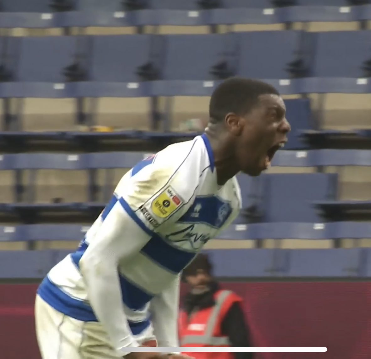 Anthony_Has's tweet photo. Sinclair Armstrong with Every single @QPR fan in the world's reaction at the fulltime whistle. https://t.co/A5ocRPs5Da