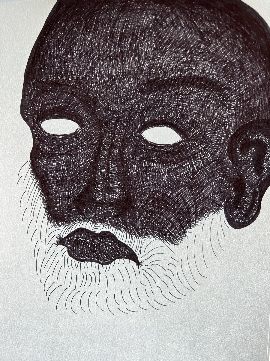 VLVLArt's tweet photo. Metamorphosising. 

#drawingoftheday #art #sketchbook #monochrome #sharpiepen #face #bald #beard #greek #ancient #philosophy #skull #stoic https://t.co/v6HjlfjWri