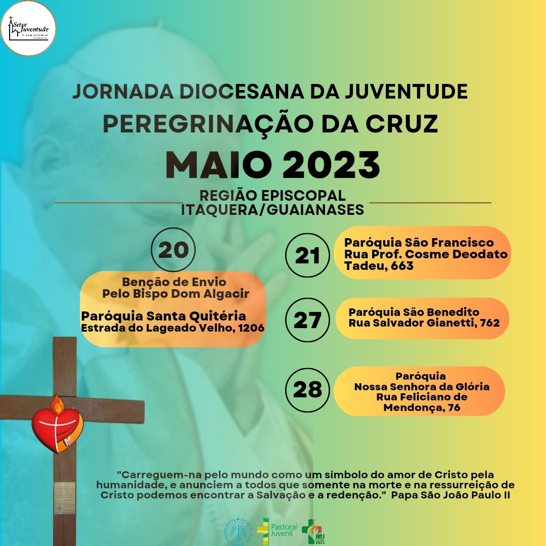 _sjsm's tweet photo. Peregrinação da Cruz Diocesana 
Início 20 de Maio de 2023
Setor Guaianases 

#CruzPeregrina https://t.co/kKP5jDfmMJ