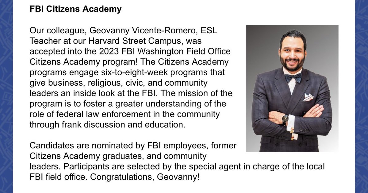 GeovannyVicentR's tweet photo. Thanks @CR_School for sharing my recent personal news & for your continued support throughout these years in which I’ve been doing what I am most passionate abt: teaching & giving back to my community in the best way possible. Appreciate your contribution to my growth!
#DCAdultEd https://t.co/BiJs6cL0xM