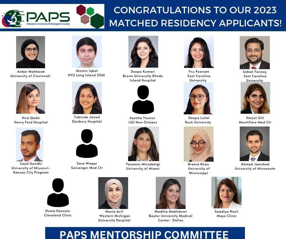 PakAmPathSoc's tweet image. Congratulations to all PAPS members who matched this year in #pathology. 
All these applicants were mentored by PAPS mentorship committee.

We welcome all incoming pathology residents and wish you the very best of success in your future endeavours. #PakPath #PathTwitter