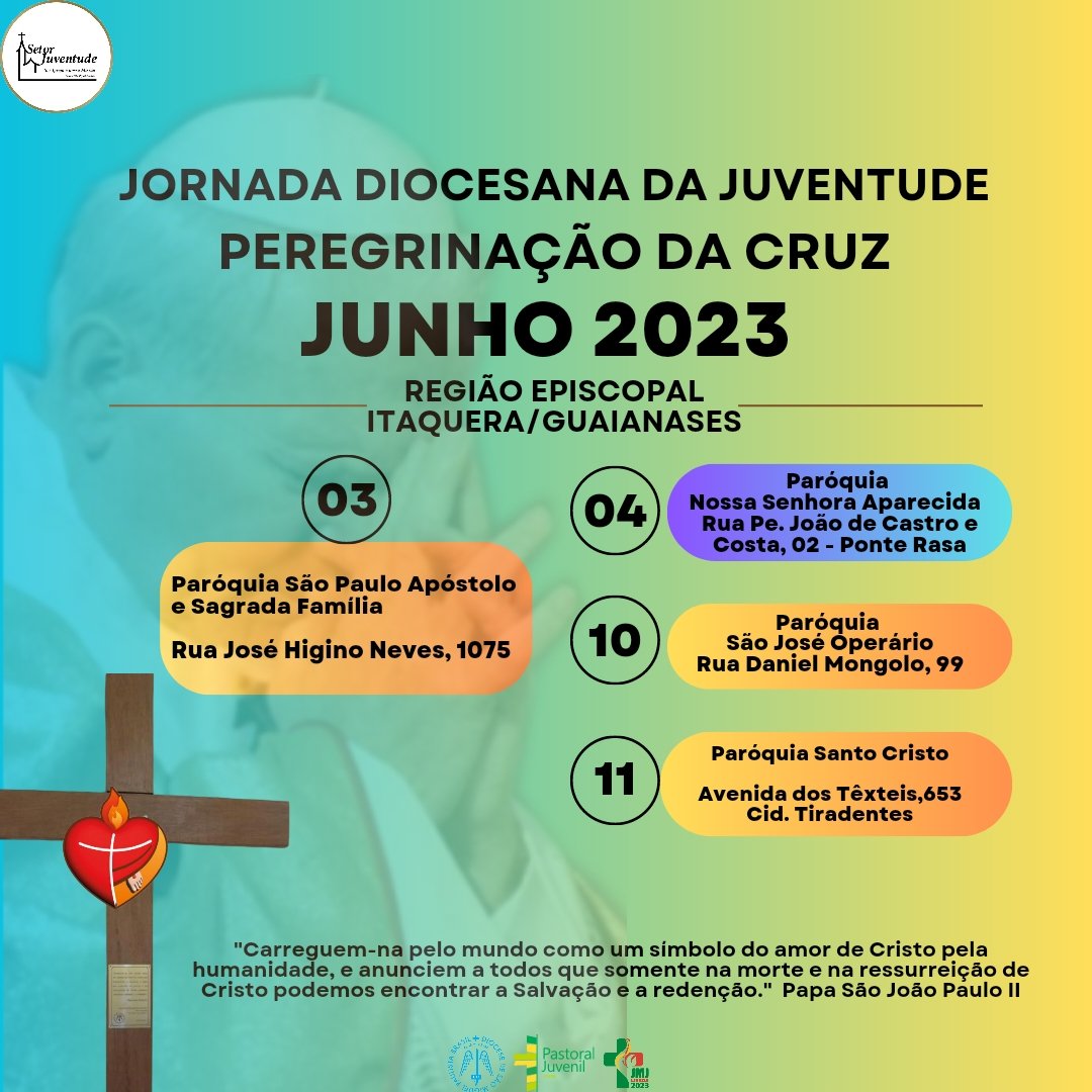 _sjsm's tweet photo. Peregrinação da Cruz Diocesana 
Início 20 de Maio de 2023
Setor Guaianases 

#CruzPeregrina https://t.co/kKP5jDfmMJ