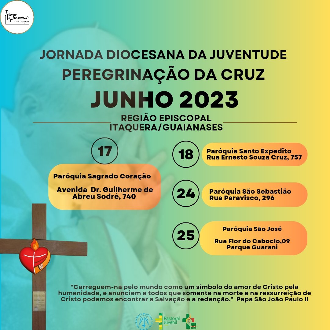 _sjsm's tweet photo. Peregrinação da Cruz Diocesana 
Início 20 de Maio de 2023
Setor Guaianases 

#CruzPeregrina https://t.co/kKP5jDfmMJ