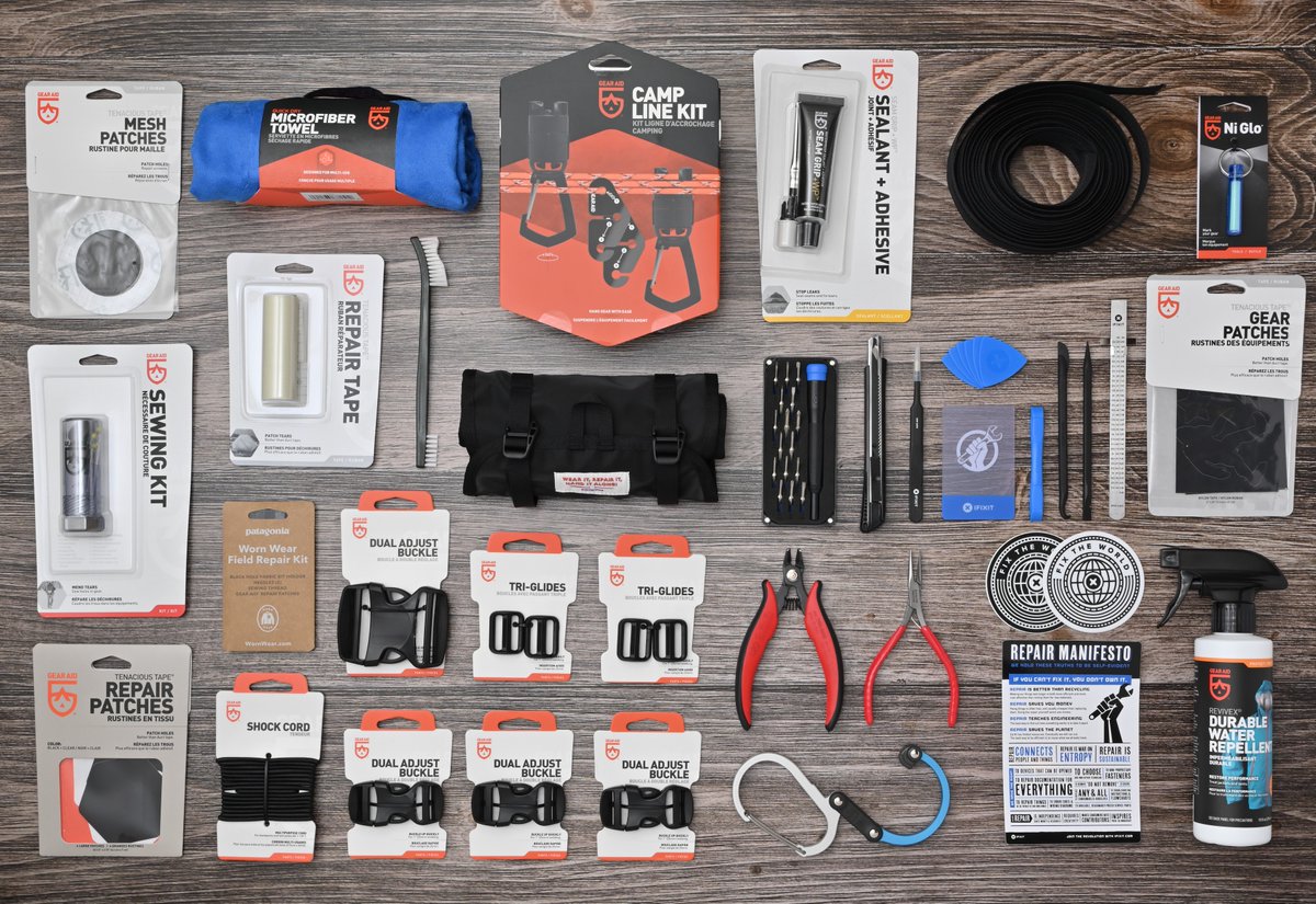 iFixit's tweet photo. GIVEAWAY 🌎 This #EarthDay we want you to roll into the great outdoors prepared for anything! With @Patagonia and @GearAid, we’ve turned the @WornWear Repair Roll into the ideal Outdoor Repair Bundle—ideal for keeping your gear in tip-top shape. Read our comment below to enter! https://t.co/1GrdsF6uNZ