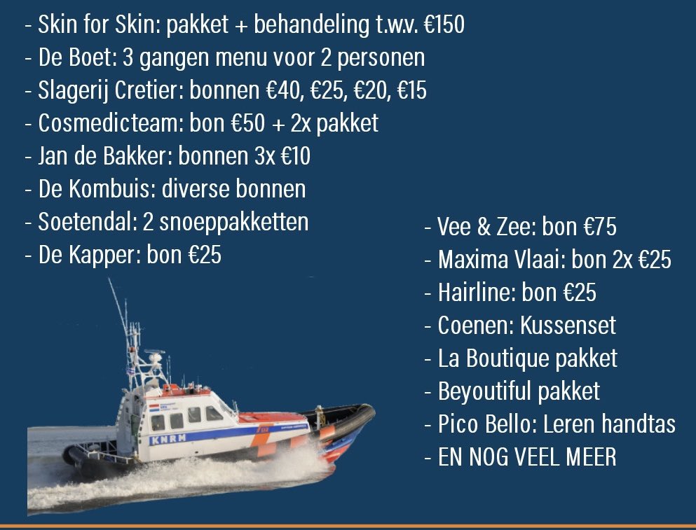 13 mei Reddingboot 2023 🥳. En we houden een loterij met heel, heel, heel veel prijzen. Hierbij alvast een overzicht van enkele prijzen. Volgende week meer info 🧐. Hou onze social in de gaten. Zeker onze insta <a href="/knrmurk/">KNRM Urk</a>