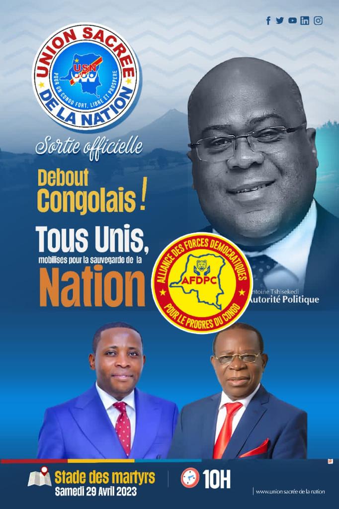 AfdpcO's tweet photo. #AFDPC RDC : Sortie officielle d l’Union Sacrée d la Nation. l'#AFDPC sera compté parmis le Plus de 500 partis politiques signataires d la charte d l’Union sacrée ce samedi 29.04. 2023 au stade des martyrs autours de leur autorité morale, @fatshii13 @Presidence_RDC @LukondeSama https://t.co/V5i9a27oRY