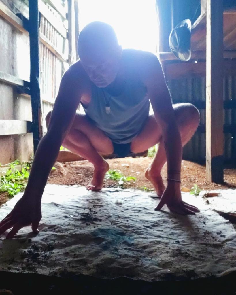 RicStott's tweet photo. I left this painting, made in a ritual with the earth &amp; sky, out on the mountain for a few nights, when I went to retrieve it the thunderstorm came.

Using the painting to shelter me I ran down the mountain to take refuge in a goat shed where I could continue working on the piece https://t.co/jkag4ufiTg