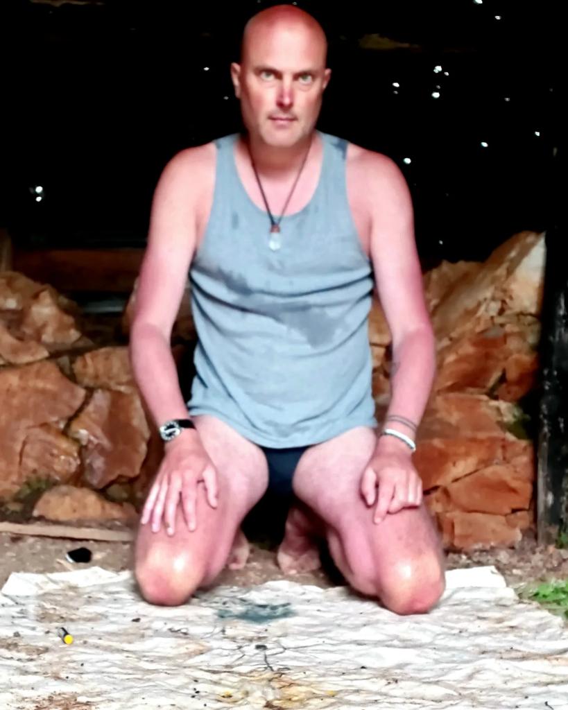 I left this painting, made in a ritual with the earth &amp; sky, out on the mountain for a few nights, when I went to retrieve it the thunderstorm came.

Using the painting to shelter me I ran down the mountain to take refuge in a goat shed where I could continue working on the piece