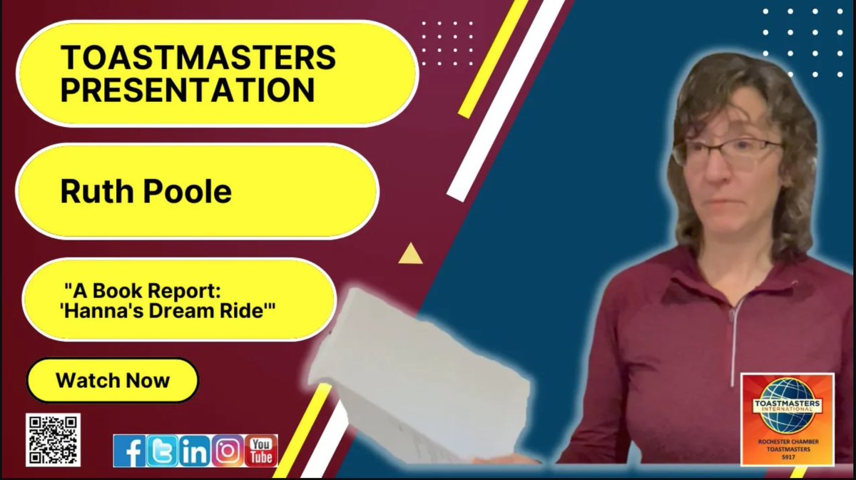 ChamberTmasters's tweet photo. A Saturday Salute to “A Book Report: 'Hanna's Dream Ride'" - Watch here https://t.co/ABuK4Vt58W  #toastmasters #rochmn  #rochester_mn #rochestermn #publicspeaking #leadership #mentorship #dmcmn  #neighborshare #neighborstory #neighbors #ride #dream https://t.co/qHMPQbT7NQ
