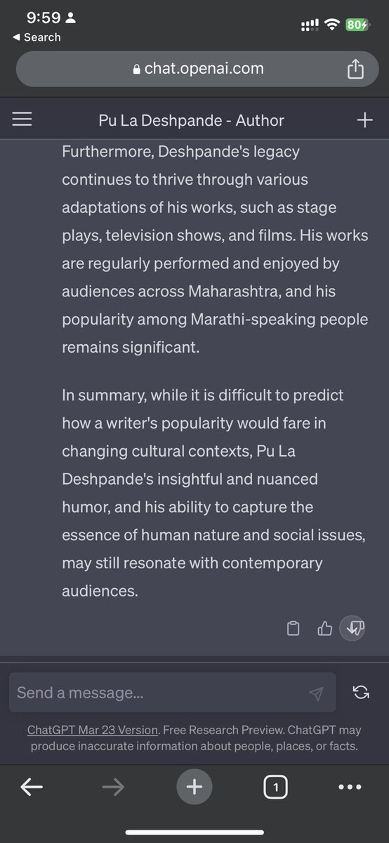 I asked chatGPT whether people would have equally appreciated and enjoyed PuLa Deshpande’s humor today and here is the answer #ChatGPT #marathi #PuLa #PLDeshpande #PuLaDeshpande @pldeshpande @pldeshpande #Marathi #maharashtra