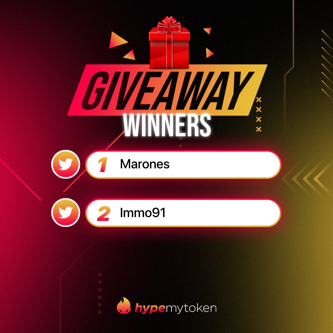 HypeMyToken's tweet photo. ðĒ#CLICK2WIN WINNER
Congratulations to #HypeMyToken users
Marones
Immo91
The #HypeMoon's has been sent to your submitted wallet.
Also want to take part in the #giveaways? https://t.co/Zi5qVJQr2m https://t.co/WKvNtOOCP2