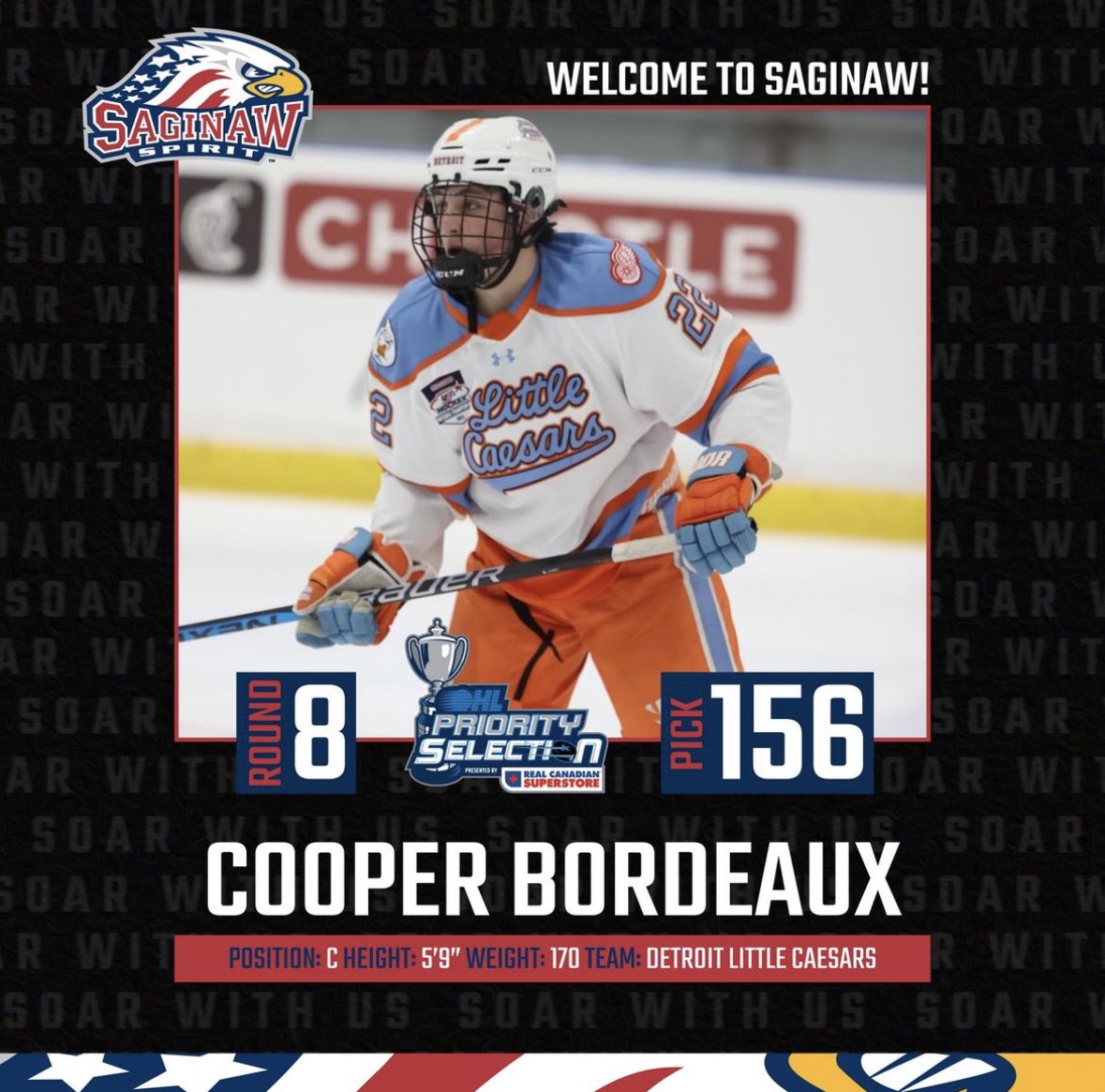 devcohockey's tweet photo. Congrats to 07 WYC rostered player Cooper Bordeaux on being drafted by the Saginaw Spirit of the OHL! https://t.co/kOkB91ph3Y