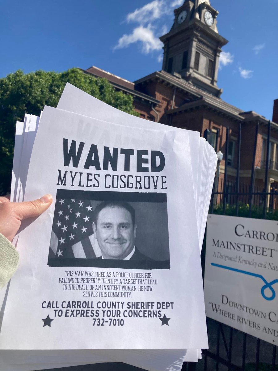 raenahhp's tweet photo. Carroll County, Kentucky sheriff’s department (my hometown) HIRED Myles Cosgrove to their force. The same cop who KILLED Breonna Taylor. UNACCEPTABLE. SAY HER NAME! 
@WLKY @WDRBNews @WHAS11 @WLWT @WCPO https://t.co/ugMySa7AqS