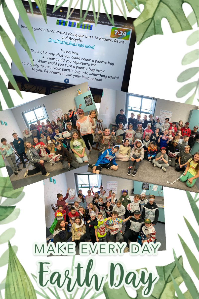 Fifth graders getting creative and celebrating Earth Day.  ⁦<a href="/ISD728/">ISD 728</a>⁩ @WCampbell728