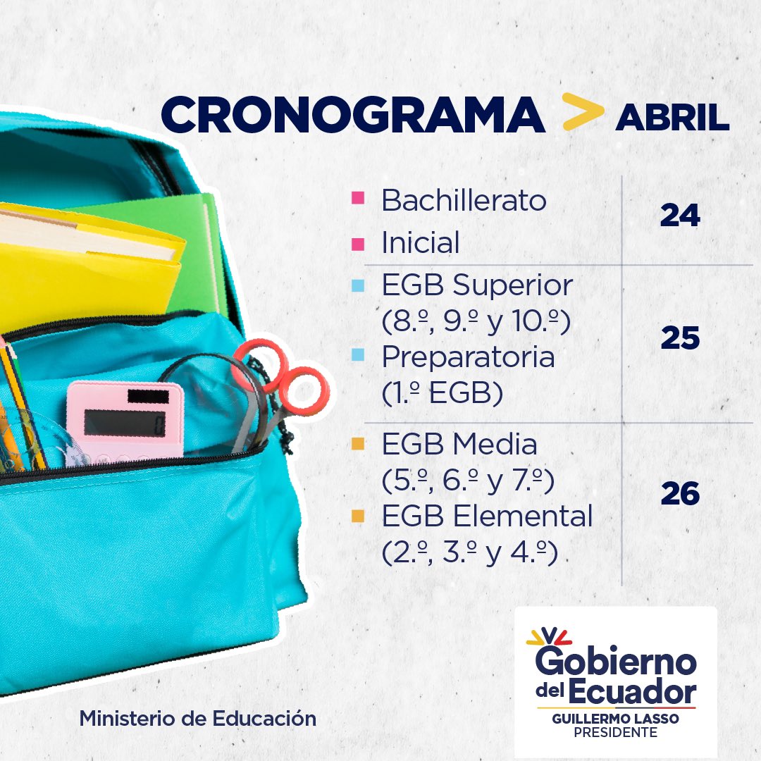EducacionZ5_Ec's tweet photo. ¡El #InicioDeClases, #UnNuevoCapítulo hacia la transformación educativa del país!
📌 Conoce el cronograma del régimen Costa-Galápagos, se realizará de forma escalonada. 👇 https://t.co/XvYqFpVnCY