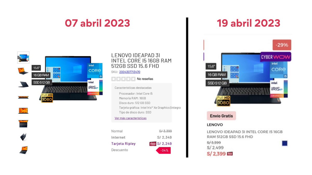 DidiRojasV's tweet image. Felizmente compré la laptop antes de la “oferta” del #CyberWow. 
12 días antes estaba 150 soles más barata.
Ironías de la vida, ¿verdad @RipleyenPeru ?