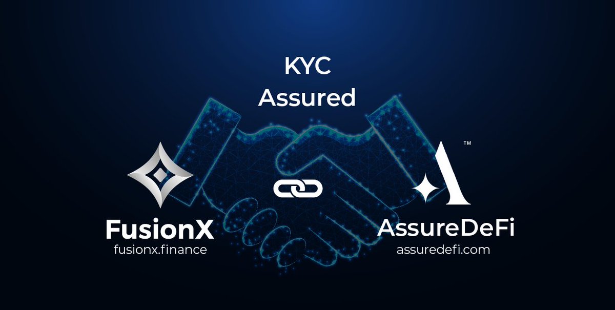 FusionX Finance | Native Dex of Mantle Network (@fusionx_finance) on Twitter photo Hello #FusionXFam
One more step towards #transparency and #accountability. We are the first and only DeFi project on <a href="/0xMantle/">Mantle Network</a> that is #KYC assured by <a href="/AssureDefi/">Assure DeFi</a> .
Checkout KYC criteria & details: assuredefi.com/projects/fusio…
#BuildonMantle #MantleEcosystem #BitDao Hello #FusionXFam
One more step towards #transparency and #accountability. We are the first and only DeFi project on <a href="/0xMantle/">Mantle Network</a> that is #KYC assured by <a href="/AssureDefi/">Assure DeFi</a> .
Checkout KYC criteria & details: assuredefi.com/projects/fusio…
#BuildonMantle #MantleEcosystem #BitDao