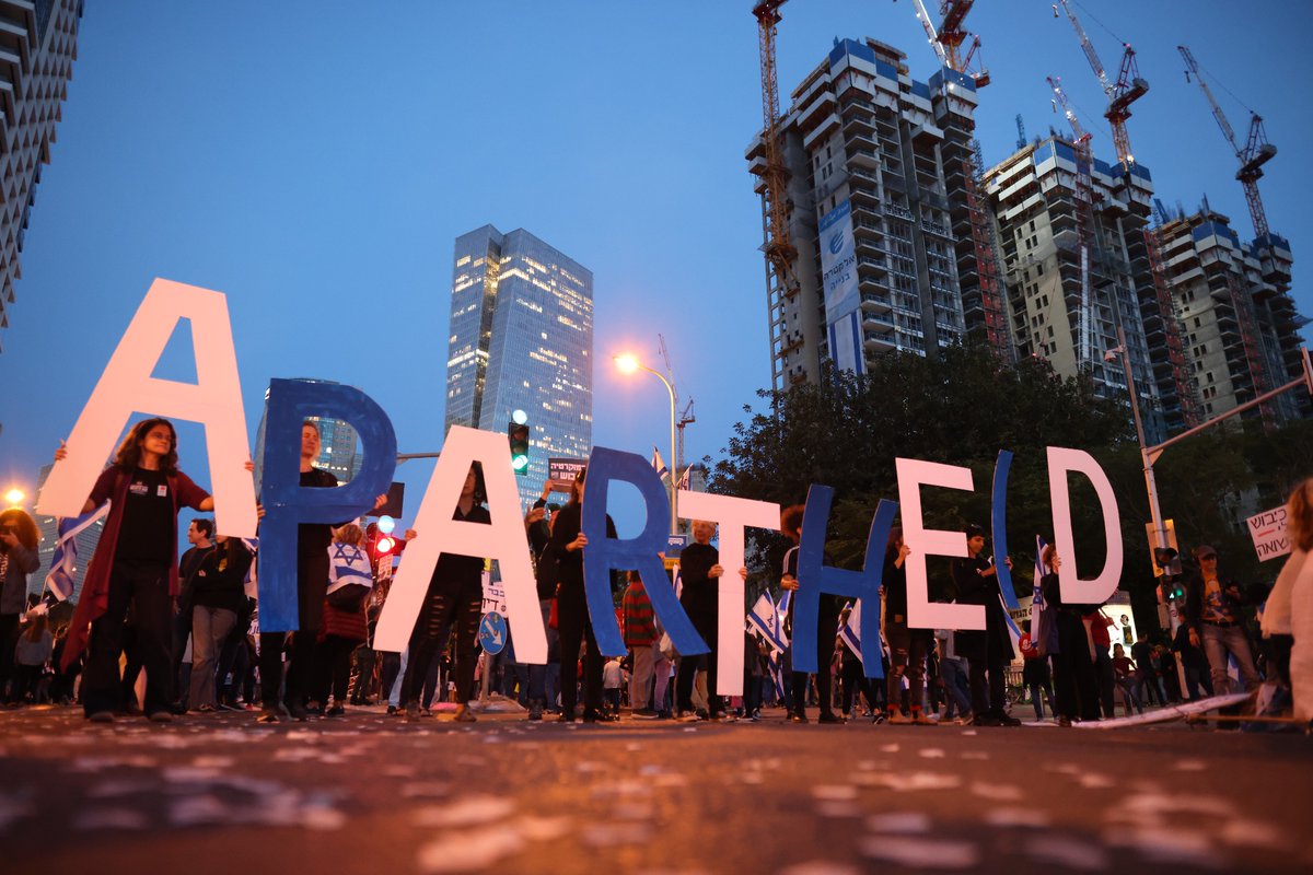 This evening during the mass protest in Tel Aviv “Apartheid made in Israel”

The activists stated “Democracy means putting an end to the Israeli occupation of the Palestinian people. Israelis cannot fight for basic civil rights while denying them from Palestinians”