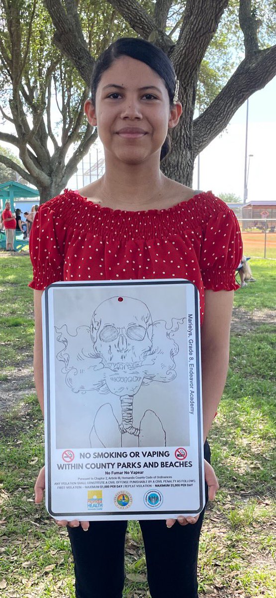 Academies_352's tweet image. We are so proud of our Discovery Middle student, Marielys, whose art was chosen as 1 of 30 to be installed at local parks and beaches in an effort to raise awareness about the new no smoking or vaping legislation. There were over 160 entries! @HernandoCoGov #learnitloveitliveit