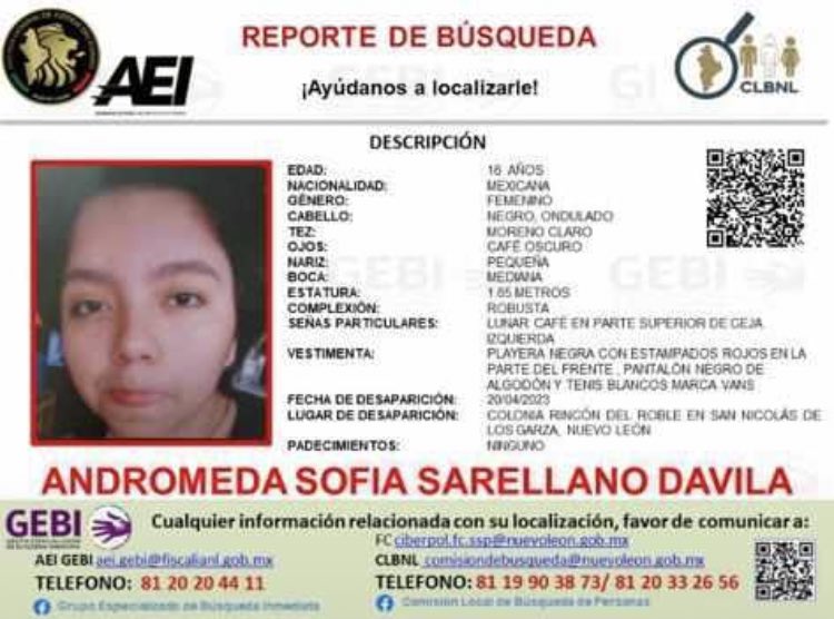 🚨 Se solicita su apoyo para difundir y localizar a ANDROMEDA AOFIA SARELLANO DÁVILA de 16 años 🚨 fue vista por última vez en la Col Rincón del Roble #SanNicolas RT <a href="/VecinoRegi0/">Vecin🅾️Regi🅾️</a> <a href="/SNCiudadano/">San Nicolás Ciudadano</a> <a href="/GobSanNicolas/">Gobierno de San Nicolás</a> @Vitorr_elbomber