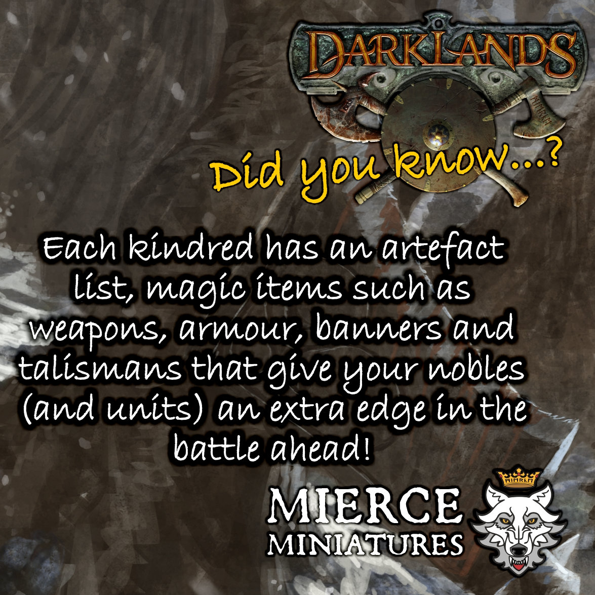 MierceMinis's tweet photo. DID YOU KNOW...?

Each kindred has an artefact list, magic items such as weapons, armour, banners and talismans that give your nobles (and units) an extra edge in the battle ahead!

#mierceminiatures #darklands https://t.co/6mQf56d9Dp