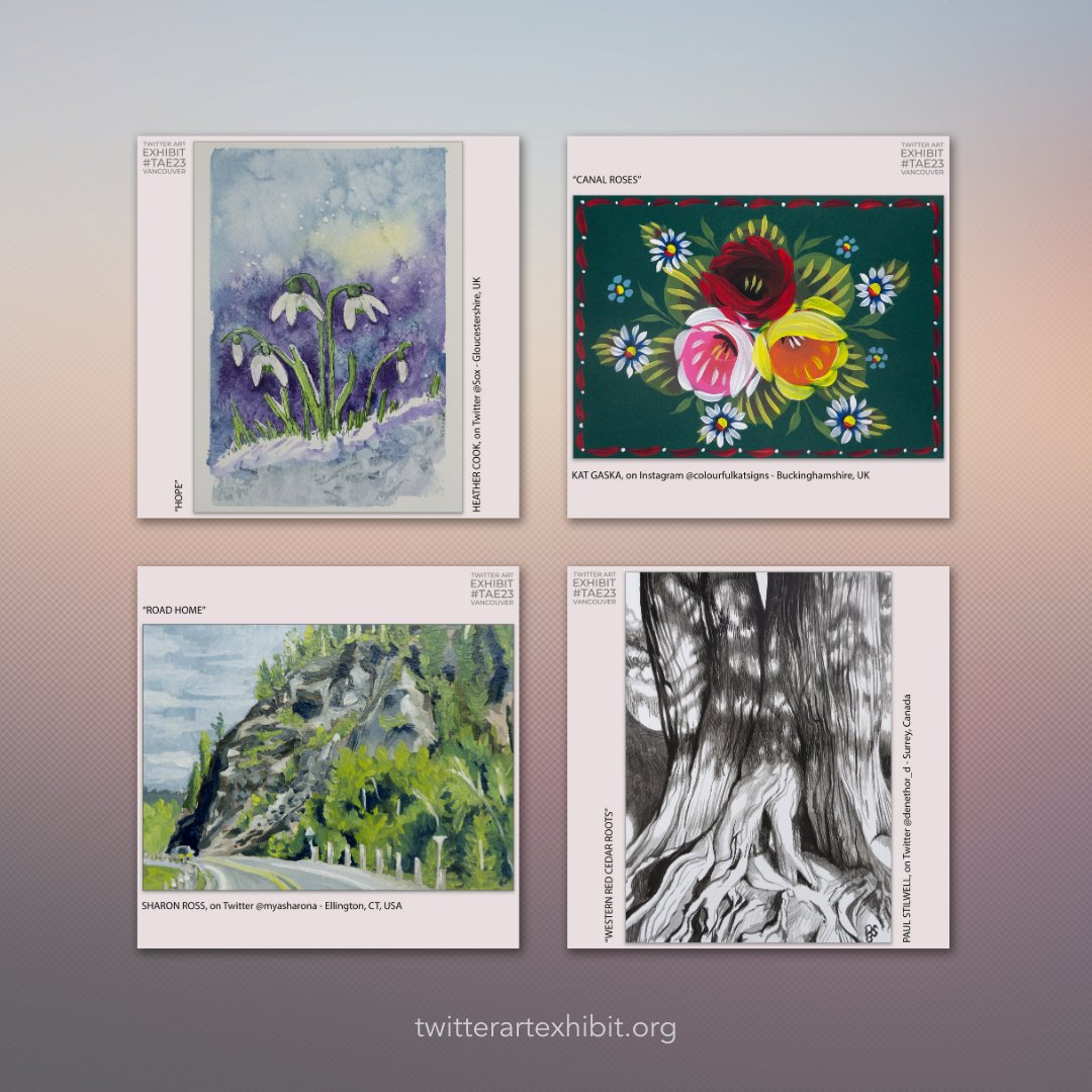PAEartforacause's tweet photo. Heather Cook @Sox from the UK, Kat Gaska from the UK, Sharon Ross  @myasharona from the USA, Paul Stilwell @denethor_d from Canada. Thank you for your lovely cards! #TAE23 fundraiser for @unyayouth. #vancouverbc #twitterartexhibit #indigenous #giving #artforacause https://t.co/7bDiXb7WzR