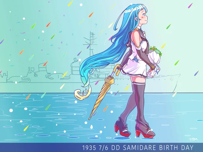艦これ10周年かあ一番長く描いてるこの子最初の艦これファンアートも五月雨1枚目のは絵がやっぱ古い2枚目が直近#艦これ10周年 