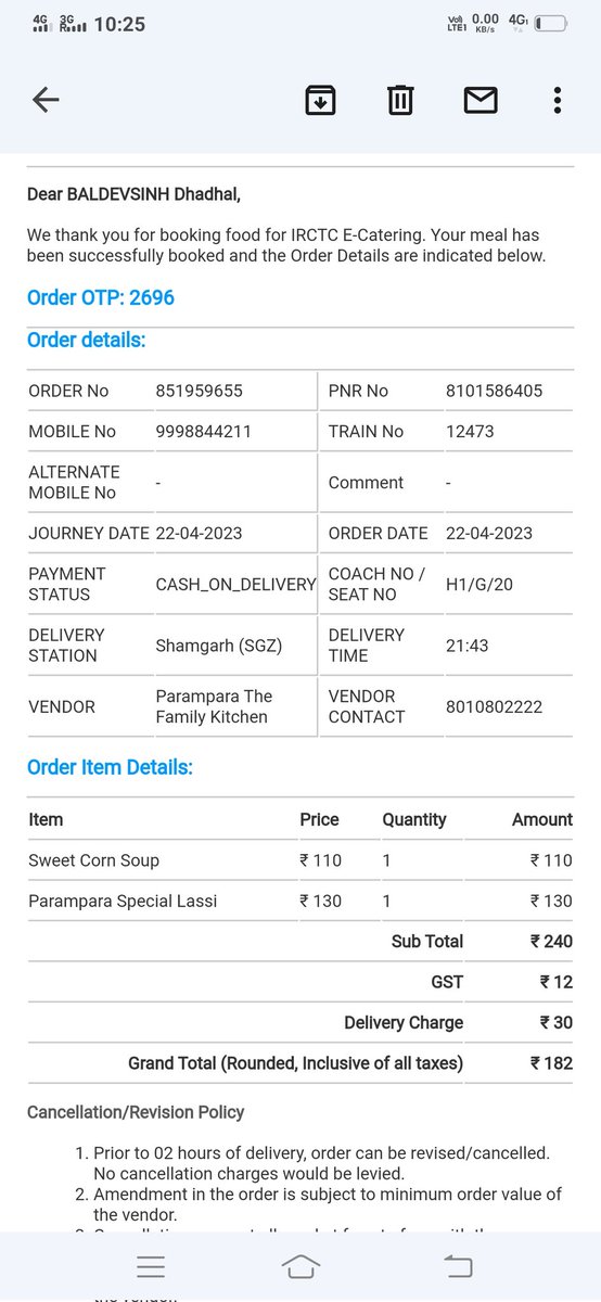 BD4912's tweet photo. Two time order foor through IRCTC e catering but they coun't delieverd food @IRCTCofficial @RailwayNorthern @nerailwaygkp @NWRailways https://t.co/8wOteyAp3C