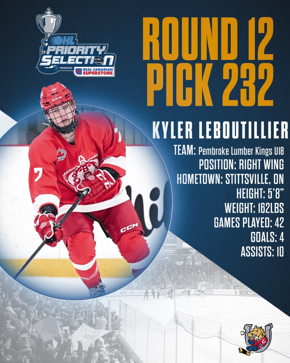 OHLBarrieColts's tweet photo. The Barrie Colts are proud to select Kyler Leboutillier from the Pembroke Lumber Kings U18!

Welcome to Colts Country, Kyler! 🤠

#GiddyUp | #OHLDraft https://t.co/1RiDmiITtZ