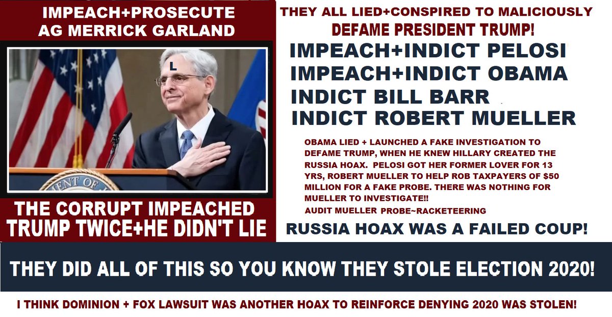 PamJamiso13's tweet photo. #ImpeachGarland #ProsecuteGarland
#ImpeachPelosi #ImpeachObama #IndictObama #IndictBillBarr #BillBarr #IndictRobertMueller https://t.co/DrCY7O8PcJ