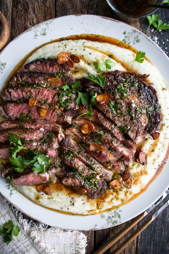 '...if there is something to eat, and taking a long nap in the afternoon, must be a wonderful life.' M. Fukuoka 🔸Brown Butter Steak with Roasted Garlic Whipped Cauliflower #holyshit #food #steak #foodlover Recipe:tinyurl.com/3pux2avx