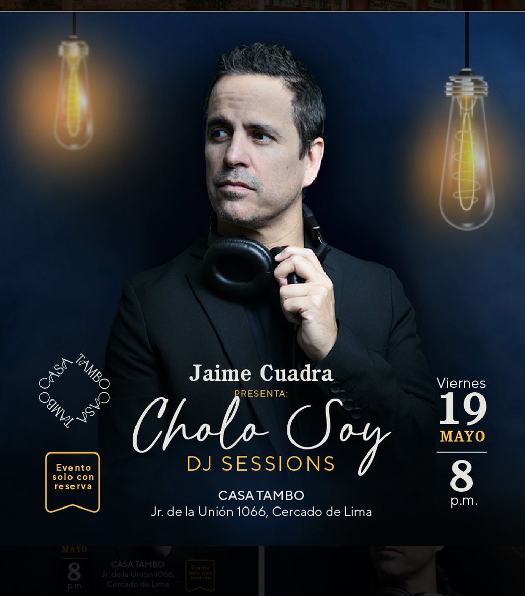 SHOW EN LIMA !
Despues de muchas lunas vuelvo a presentar en mi Lima querida nuestro show de musica fusion peruana ''CHOLO SOY DJ SESSIONS'' Los espero en el bello y colonial <a href="/CasaTambo/">Casa Tambo</a> 
Día: Viernes 19 de Mayo
Hora: 8pm
Reservas online : casatambo.com.pe