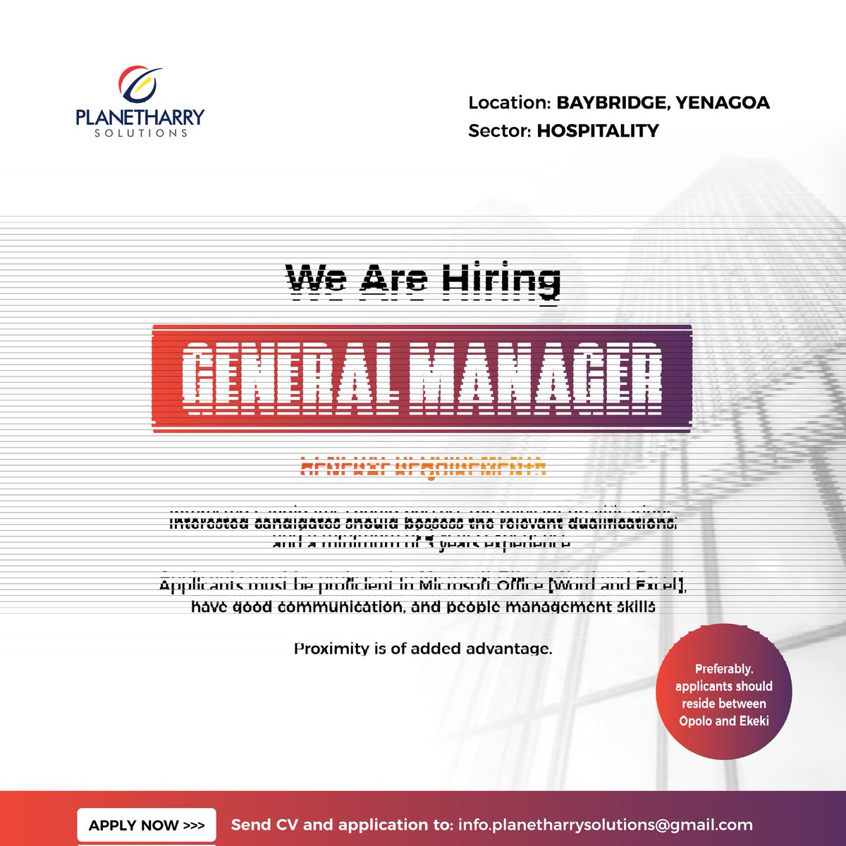 planetharryict's tweet photo. A premium food, beverage &amp; hospitality company along Baybridge in Yenagoa is recruiting to fill the positions listed below:

Interested applicants should send their CVs and applications to info.planetharrysolutions@gmail.com 

#Porbenihere #your_strategist #recruitment https://t.co/BcucUjdMu1