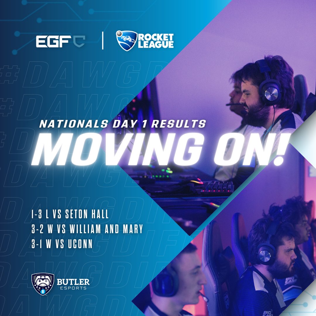 ButlerEsports's tweet photo. DAWGS MOVE ONโผ๏ธ
This past Thursday, #ButlerRL competed in Day 1 of the @officialEGF Rocket League Championship and went 2-1 for the day, which means theyโre moving on to bracket play TODAY vs. @NAUesports!
Match starts at 5:10PM ET on https://t.co/hvKa4gypu0 ๐โฝ๏ธ https://t.co/xX4UhzD5WQ