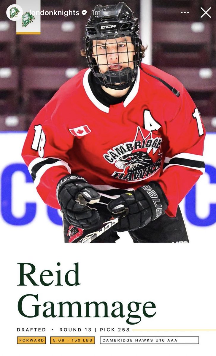 Congratulations to Reid Gammage for being drafted to the <a href="/LondonKnights/">London Knights</a> !!
Way to go Reid !
We are proud of you 

<a href="/OHLHockey/">Ontario Hockey League</a> <a href="/CambridgeMinorH/">CambridgeMinorHockey</a> <a href="/sandra_gammage/">Sandra Gammage</a>