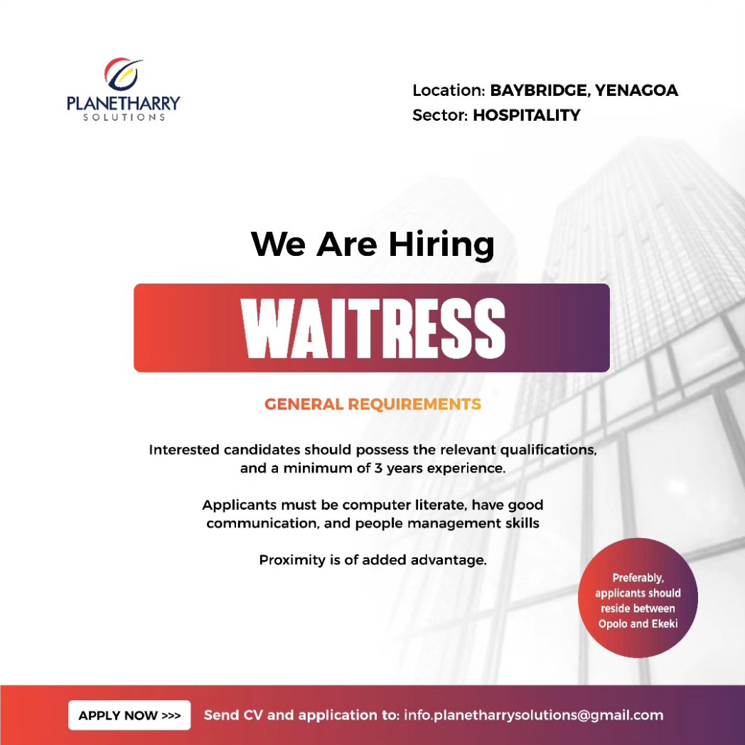 planetharryict's tweet photo. A premium food, beverage &amp; hospitality company along Baybridge in Yenagoa is recruiting to fill the positions listed below:

Interested applicants should send their CVs and applications to info.planetharrysolutions@gmail.com 

#Porbenihere #your_strategist #recruitment https://t.co/nJQTjnyaek